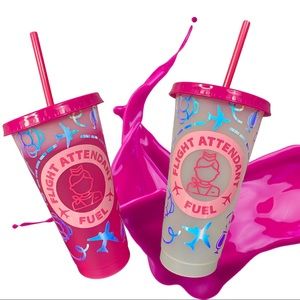 Color changing 24 oz cold beverage tumbler handcrafted Flight Attendant Fuel